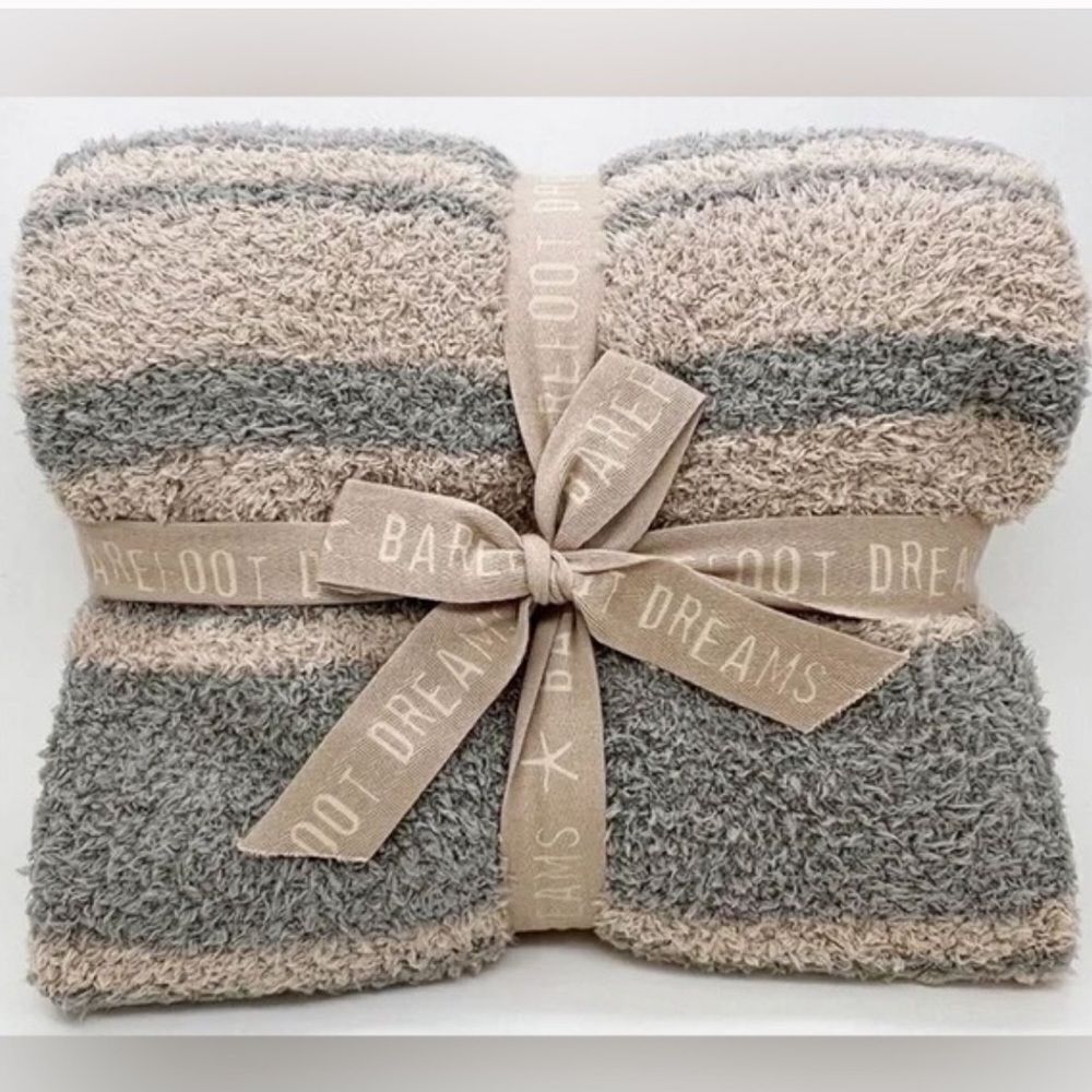 Barefoot Dreams  COZYCHIC VARIEGATED STRIPE BLANKET TAN/WARM 45in x 60in NEW